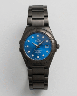omega sleek watch black & blue dial