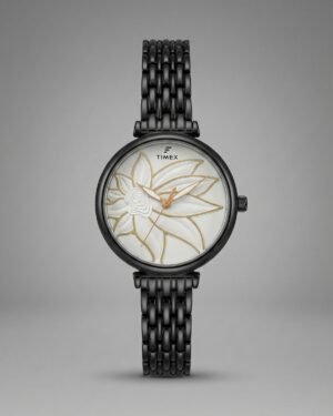 timex floral dial watch black